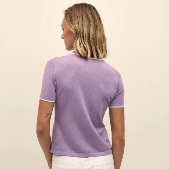 Silk Blend Short-Sleeve Tipped Polo Sweater Size Small in Lavender NWT - Picture 2 of 5